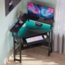 Rolanstar Corner Desk, 44.5" W x 34.5" H Small Computer Desk with Power Outlets, Gaming Desk with LED Lights, Triangle Corner Desk with Keyboard Tray & Monitor Stand for Small Space,