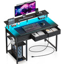 Rolanstar Computer Desk with Power Outlets & LED Light 39 inch Black