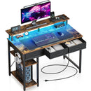 Rolanstar Computer Desk with Power Outlets & LED Light 39 inch Rustic Brown