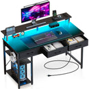Rolanstar Computer Desk with Power Outlets & LED Light 55 inch Black