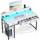 Rolanstar Computer Desk with Power Outlets & LED Light 47 inch White