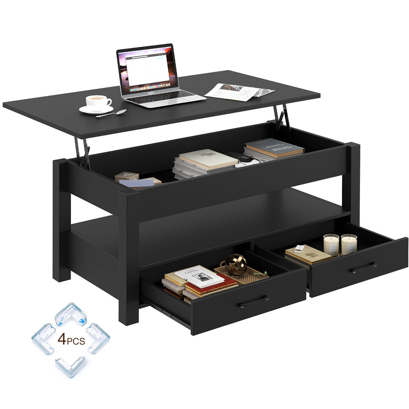 Rolanstar Coffee Table, Lift Top Coffee Table with Drawers and Hidden Compartment