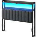 Rolanstar Headboard for Full Size Bed with Storage, 60,000 DIY Color of LED Light, Head Board with USB & Type C Port, Height Adjustable, Black Upholstered Cabeceras de Cama Comfortable Modern, Stable