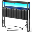 Rolanstar Headboard for Full Size Bed with Storage, 60,000 DIY Color of LED Light, Head Board with USB & Type C Port, Height Adjustable, Black Upholstered Cabeceras de Cama Comfortable Modern, Leather