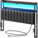 Rolanstar Headboard for Queen Size Bed with Storage, 60,000 DIY Color of LED Light, Head Board with USB, Type C Port, Height Adjustable, Black Upholstered Cabeceras de Cama Comfortable Modern, Leather