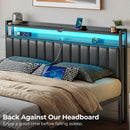 Rolanstar Headboard for King Size Bed with Storage, 60,000 DIY Color of LED Light, Head Board with USB & Type C Port, Height Adjustable, Black Upholstered Cabeceras de Cama Comfortable Modern, Leather