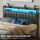 Rolanstar Headboard for Queen Size Bed with Storage, 60,000 DIY Color of LED Light, Head Board with USB, Type C Port, Height Adjustable, Black Upholstered Cabeceras de Cama Comfortable Modern, Leather