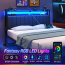Rolanstar Headboard for Full Size Bed with Storage, 60,000 DIY Color of LED Light, Head Board with USB & Type C Port, Height Adjustable, Black Upholstered Cabeceras de Cama Comfortable Modern, Stable