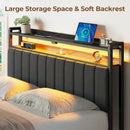 Rolanstar Headboard for Full Size Bed with Storage, 60,000 DIY Color of LED Light, Head Board with USB & Type C Port, Height Adjustable, Black Upholstered Cabeceras de Cama Comfortable Modern, Stable