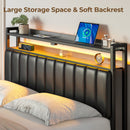 Rolanstar Headboard for Full Size Bed with Storage, 60,000 DIY Color of LED Light, Head Board with USB & Type C Port, Height Adjustable, Black Upholstered Cabeceras de Cama Comfortable Modern, Leather