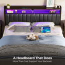 Rolanstar Headboard for King Size Bed with Storage, 60,000 DIY Color of LED Light, Head Board with USB & Type C Port, Height Adjustable, Black Upholstered Cabeceras de Cama Comfortable Modern, Leather