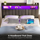 Rolanstar Headboard for Full Size Bed with Storage, 60,000 DIY Color of LED Light, Head Board with USB & Type C Port, Height Adjustable, Black Upholstered Cabeceras de Cama Comfortable Modern, Stable
