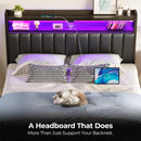 Rolanstar Headboard for Queen Size Bed with Storage, 60,000 DIY Color of LED Light, Head Board with USB, Type C Port, Height Adjustable, Black Upholstered Cabeceras de Cama Comfortable Modern, Leather