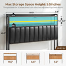 Rolanstar Headboard for Queen Size Bed with Storage, 60,000 DIY Color of LED Light, Head Board with USB, Type C Port, Height Adjustable, Black Upholstered Cabeceras de Cama Comfortable Modern, Leather