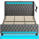 Rolanstar King Bed Frame with LED Light and Charging Station, Upholstered High Headboard and Footboard UPC-810142981521