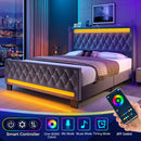 Rolanstar King Bed Frame with LED Light and Charging Station, Upholstered High Headboard and Footboard UPC-810142981521