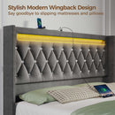 Rolanstar King Bed Frame with LED Light and Charging Station, Upholstered High Headboard and Footboard UPC-810142981521