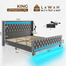 Rolanstar King Bed Frame with LED Light and Charging Station, Upholstered High Headboard and Footboard UPC-810142981521