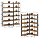 Rolanstar Bookshelf 6 Tier with 4 Hooks, Reversible Corner Bookshelf, 69" Industrial Wooden Bookcase with Open Shelves and Metal Frame for Living Room, Bedroom, Home Office, Rustic Brown