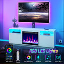 Rolanstar Fireplace TV Stand with Led Lights and Power Outlets, Entertainment Center with Electric Fireplace, Swivel TV Stand Mount for 45/55/60/65 inch TVs, Height Adjustable TV Console, White