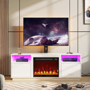 Rolanstar Fireplace TV Stand with Led Lights and Power Outlets, Entertainment Center with Electric Fireplace, Swivel TV Stand Mount for 45/55/60/65 inch TVs, Height Adjustable TV Console, White