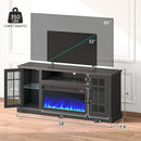 Rolanstar Fireplace TV Stand with Led and Power Outlets, Black Entertainment Center with 26" Electric Fireplace for 45/50/55/60/65 inch TVs, Modern TV Console with Storage Cabinet for Living Room