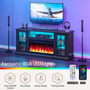 Rolanstar Fireplace TV Stand with Led and Power Outlets, Black Entertainment Center with 26" Electric Fireplace for 45/50/55/60/65 inch TVs, Modern TV Console with Storage Cabinet for Living Room