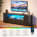 Rolanstar TV Stand for 55 60 inch TV, Entertainment Center with Power Outlet and LED, 2 Fabric Drawers TV Console with 2 Cabinet, Open Shelf, Sliding Door, Media Console for Bedroom/Living Room