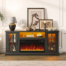 Rolanstar Fireplace TV Stand with Led and Power Outlets, Black Entertainment Center with 26" Electric Fireplace for 45/50/55/60/65 inch TVs, Modern TV Console with Storage Cabinet for Living Room