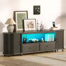 Rolanstar TV Stand for 55 60 inch TV, Entertainment Center with Power Outlet and LED, 2 Fabric Drawers TV Console with 2 Cabinet, Open Shelf, Sliding Door, Media Console for Bedroom/Living Room