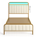 Rolanstar Bed Frame with Charging Station and LED Lights, Upholstered Velvet Bed with Headboard Footboard