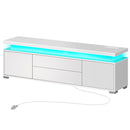 Rolanstar TV Stand with Power Outlet & LED Lights, Modern Entertainment Center for 32/43/50/55/65 Inchs TVs, TV Table, Universal Gaming LED TV Media Stand with Large Storage Cabinet