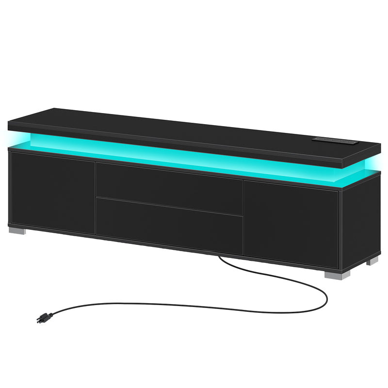 Rolanstar TV Stand with LED Lights & Power Outlet and Storage Cabinet for TVs up to 65", Black