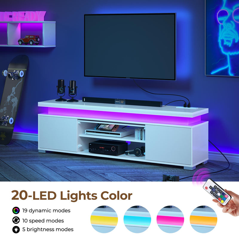 Rolanstar TV Stand with Power Outlet & LED Lights, Modern Entertainment Center for 32/43/50/55/65 Inchs TVs, TV Table, Universal Gaming LED TV Media Stand with Large Storage Cabinet
