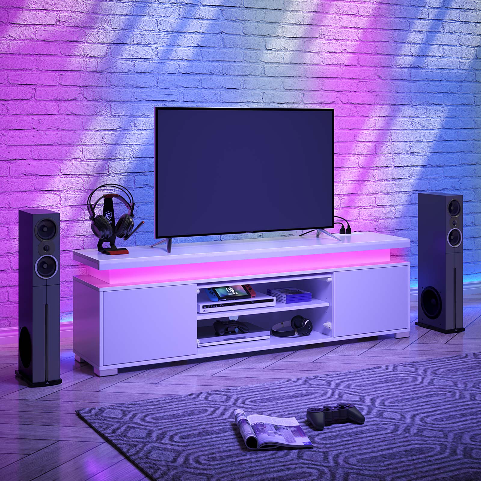 Rolanstar TV Stand with LED Lights & Power Outlet and Storage