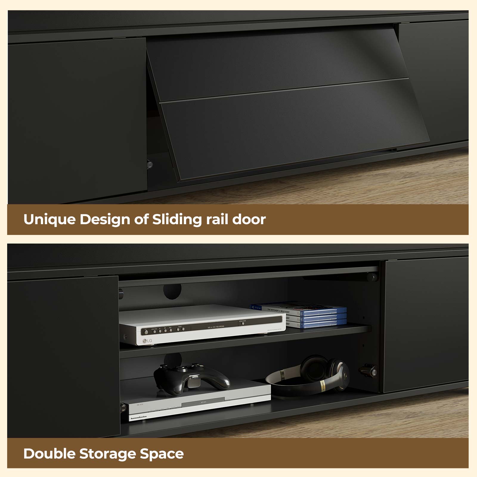 Rolanstar TV Stand with LED Lights & Power Outlet and Storage