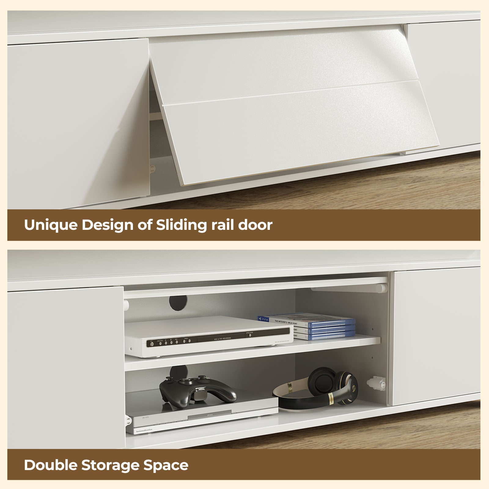 Rolanstar TV Stand with LED Lights & Power Outlet and Storage