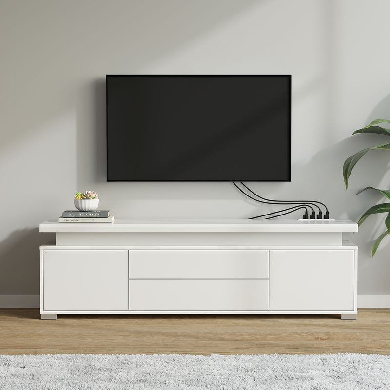 Rolanstar TV Stand with Power Outlet & LED Lights, Modern Entertainment Center for 32/43/50/55/65 Inchs TVs, TV Table, Universal Gaming LED TV Media Stand with Large Storage Cabinet