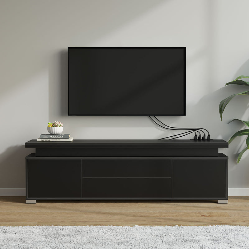 Rolanstar TV Stand with Power Outlet & LED Lights, Modern Entertainment Center for 32/43/50/55/65 Inchs TVs, TV Table, Universal Gaming LED TV Media Stand with Large Storage Cabinet