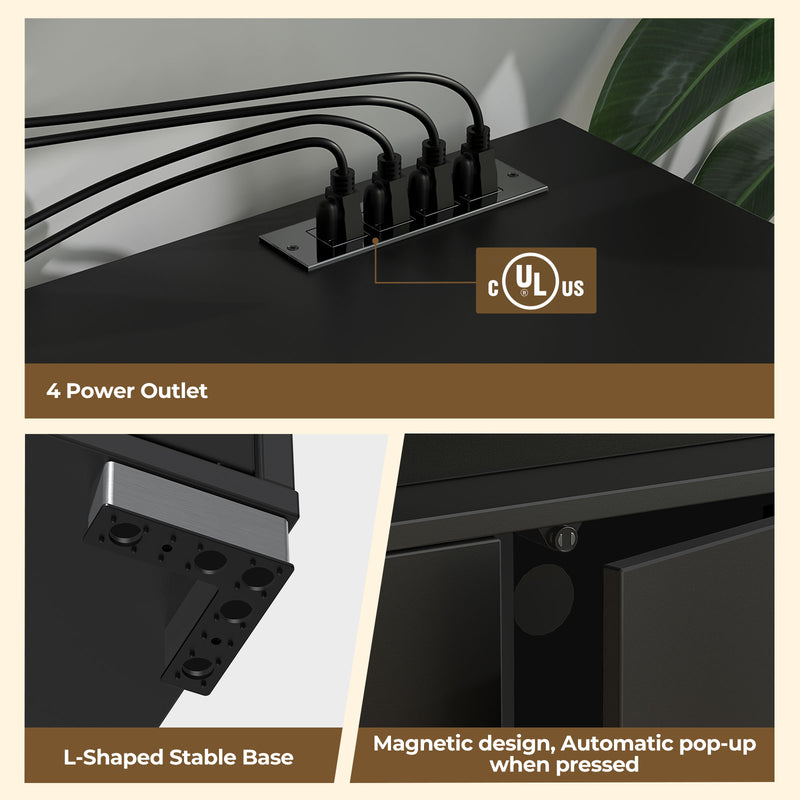 Rolanstar TV Stand with Power Outlet & LED Lights, Modern Entertainment Center for 32/43/50/55/65 Inchs TVs, TV Table, Universal Gaming LED TV Media Stand with Large Storage Cabinet