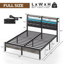 Seventable Bed Frame Full Size with Charging Station, LED Bed with Upholstered Storage Headboard, Metal Platform Bed with Under Bed Storage, No Box Spring Needed, Noise Free, Easy Assembly, Black
