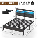 Seventable Bed Frame Full Size with Charging Station, LED Bed with Upholstered Storage Headboard, Metal Platform Bed with Under Bed Storage, No Box Spring Needed, Noise Free, Easy Assembly, Grey