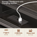 Seventable Bed Frame Full Size with Charging Station, LED Bed with Upholstered Storage Headboard, Metal Platform Bed with Under Bed Storage, No Box Spring Needed, Noise Free, Easy Assembly, Black