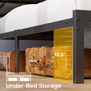 Seventable Bed Frame Twin Size with Charging Station, LED Bed with Upholstered Storage Headboard, Metal Platform Bed with Under Bed Storage, No Box Spring Needed, Noise Free, Easy Assembly, Grey