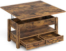 Rolanstar Coffee Table Lift Top, Multi-Function Convertible Coffee Table with Drawers and Hidden Compartment, Converts to Dining Table for Living Room, Home Office