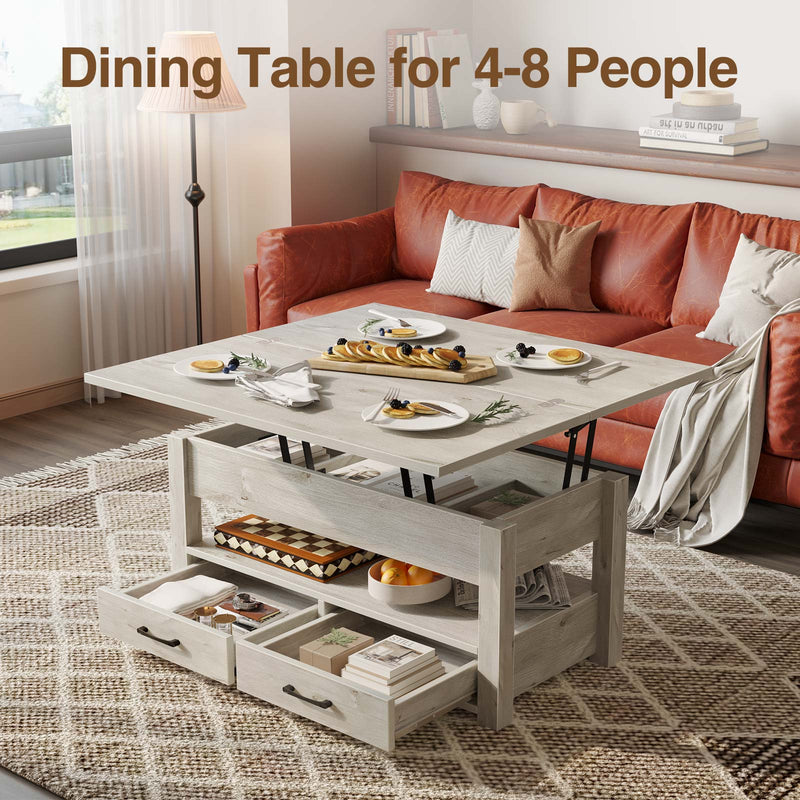 Rolanstar Coffee Table Lift Top, Multi-Function Convertible Coffee Table with Drawers and Hidden Compartment, Converts to Dining Table for Living Room, Home Office