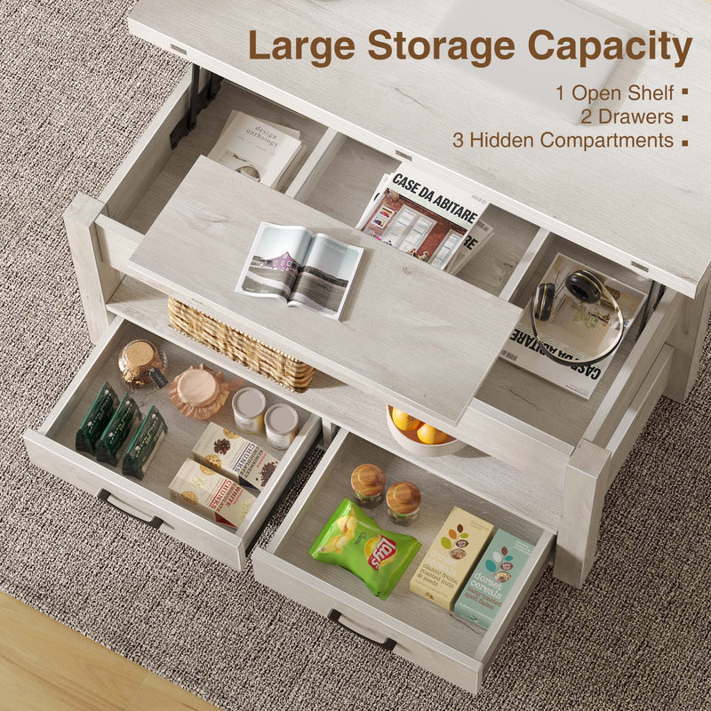 Rolanstar Coffee Table Lift Top, Multi-Function Convertible Coffee Table with Drawers and Hidden Compartment, Converts to Dining Table for Living Room, Home Office