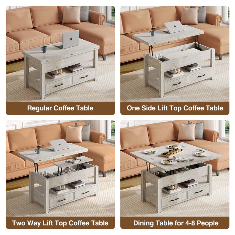 Rolanstar Coffee Table Lift Top, Multi-Function Convertible Coffee Table with Drawers and Hidden Compartment, Converts to Dining Table for Living Room, Home Office
