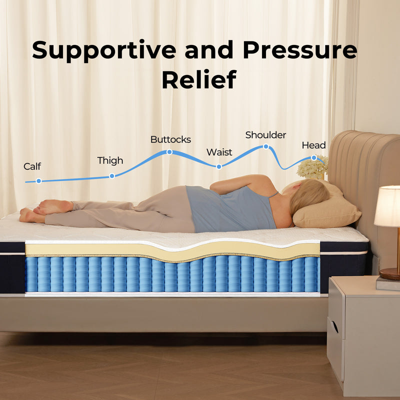 Rolanstar Queen Size Mattress, 8 Inch Foam Hybrid Mattress with Independent Spring, Medium Firm Mattresses in a Box, Breathable and Pressure Relief, CertiPUR-US