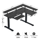 Rolanstar L Shaped Standing Desk with LED Light and Power Outlet, Dual Motor Height Adjustable Electric Standing Desk with Monitor Stand & Keyboard Tray, Carbon Fiber Black